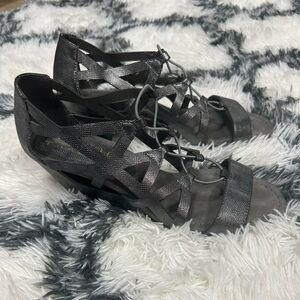 New York Transit Metallic Gray Wedge Sandals
